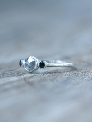 Hexagon Gray Diamond and Spinel Ring - Gardens of the Sun | Ethical Jewelry
