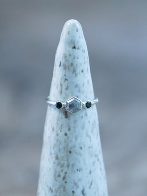 Hexagon Gray Diamond and Spinel Ring - Gardens of the Sun | Ethical Jewelry