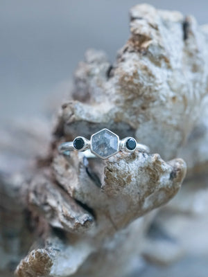 Hexagon Gray Diamond and Spinel Ring - Gardens of the Sun | Ethical Jewelry