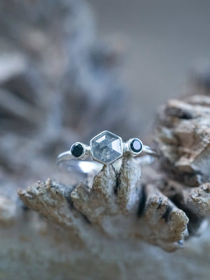 Hexagon Gray Diamond and Spinel Ring - Gardens of the Sun | Ethical Jewelry