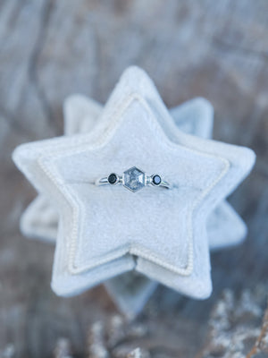 Hexagon Gray Diamond and Spinel Ring - Gardens of the Sun | Ethical Jewelry
