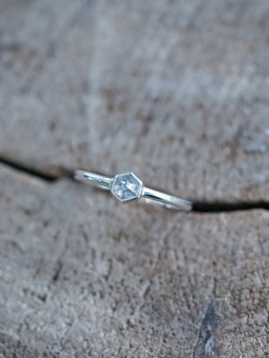 Small Hexagon Salt and Pepper Diamond Ring - Gardens of the Sun | Ethical Jewelry