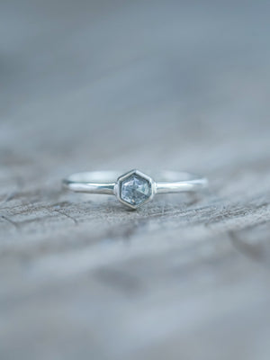 Small Hexagon Salt and Pepper Diamond Ring - Gardens of the Sun | Ethical Jewelry