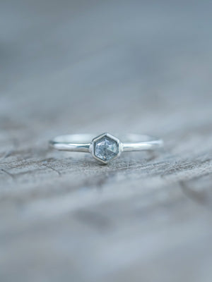  Small Hexagon Salt and Pepper Diamond Ring - Gardens of the Sun | Ethical Jewelry
