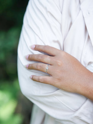 Small Hexagon Salt and Pepper Diamond Ring - Gardens of the Sun | Ethical Jewelry