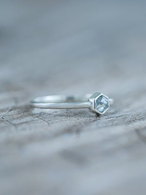 Small Hexagon Salt and Pepper Diamond Ring - Gardens of the Sun | Ethical Jewelry