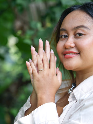 Small Hexagon Salt and Pepper Diamond Ring - Gardens of the Sun | Ethical Jewelry