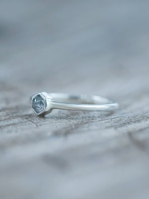 Small Hexagon Salt and Pepper Diamond Ring - Gardens of the Sun | Ethical Jewelry