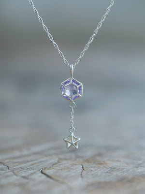 Hexagon Amethyst and Star Citrine Necklace in recycled sterling silver