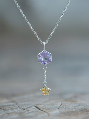 Hexagon Amethyst and Star Citrine Necklace in sterling silver