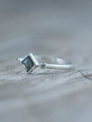 Salt and Pepper Kite Diamond Ring in Silver