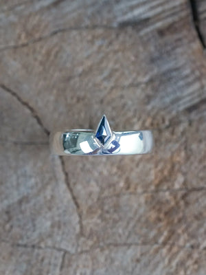 Kite Cut Sapphire Engagement Ring in Sterling Silver