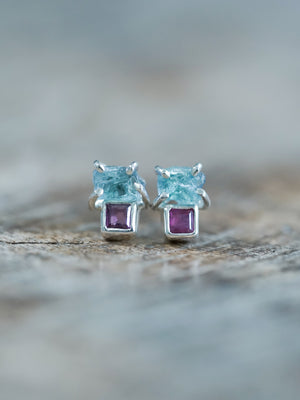 Kornerupine and Ruby Earrings - Gardens of the Sun | Ethical Jewelry