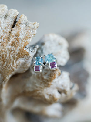 Kornerupine and Ruby Earrings - Gardens of the Sun | Ethical Jewelry