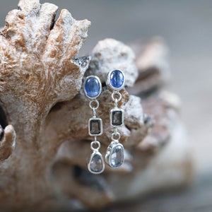 Kyanite and Sapphire Dangle Earrings