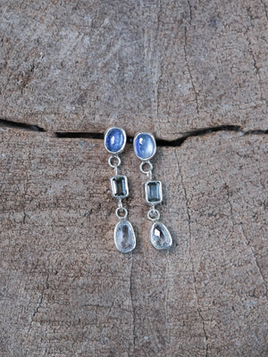 Kyanite and Sapphire Dangle Earrings in Silver