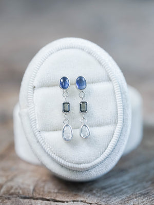 Kyanite and Sapphire Dangle Earrings in Sterling Silver
