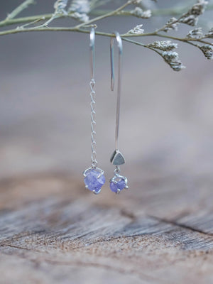 Labradorite and Dangling Sapphire Earrings in Recycled Sterling Silver