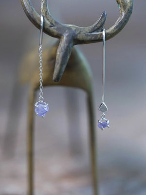Labradorite and Dangling Sapphire Earrings in Sterling Silver