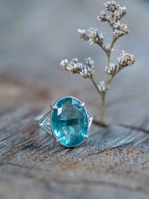 Large Blue Fluorite Engagement Ring in Sterling Silver