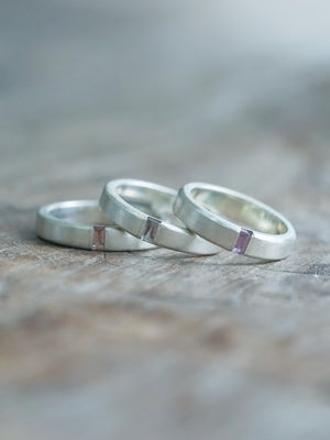 Men's Sapphire Wedding Band in Sterling Silver