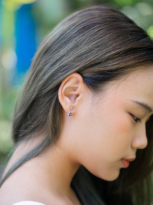 Mismatched Dangling Amethyst and Tanzanite Earrings - Gardens of the Sun | Ethical Jewelry