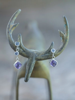 Mismatched Dangling Amethyst and Tanzanite Earrings - Gardens of the Sun | Ethical Jewelry