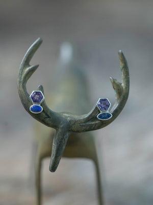 Mismatched Amethyst, Tanzanite, and Opal Earrings in Recycled Sterling Silver