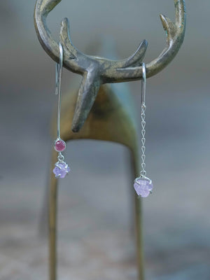 Mismatched Rough Pink Sapphire Dangling Earrings