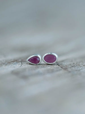 Mismatched Ruby Stud Earrings in Sterling Silver