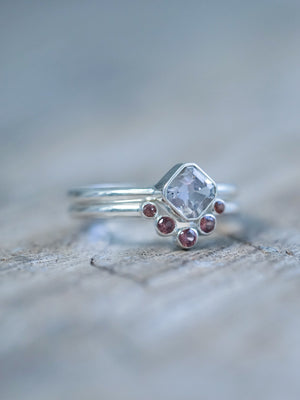 Montana Sapphire and Spinel Ring Set in recycled sterling silver in detailed