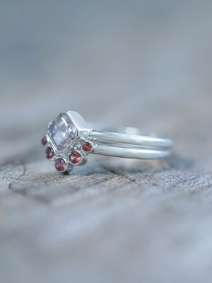 Montana Sapphire and Spinel Ring Set using recycled sterling silver