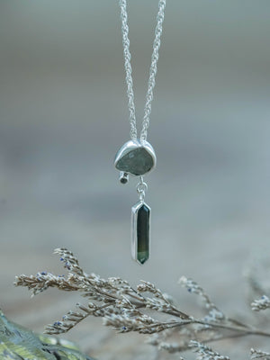 Montana Sapphire and Tourmaline Necklace in Silver