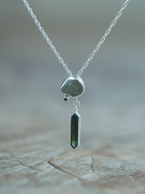 Montana Sapphire and Tourmaline Necklace in Sterling Silver
