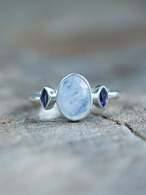 Moonstone and Amethyst Ring in Silver