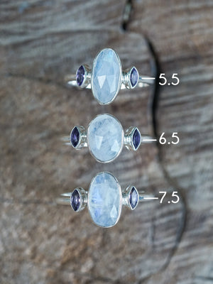 Moonstone and Amethyst Rings