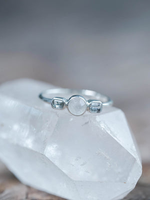 Moonstone and Blue Sapphire Engagement Ring in Sterling Silver