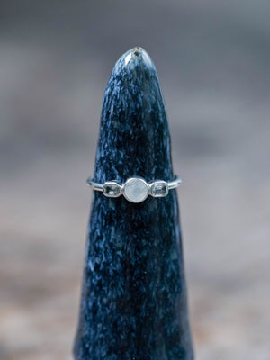 Moonstone and Sapphire Engagement Ring in Sterling Silver