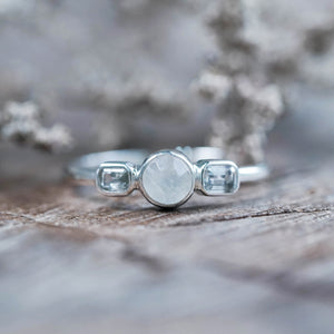 Moonstone and Sapphire Ring in Sterling Silver