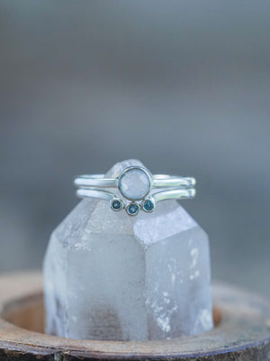 Moonstone and Aquamarine Ring Set - Gardens of the Sun | Ethical Jewelry