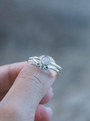 Moonstone and Aquamarine Ring Set - Gardens of the Sun | Ethical Jewelry