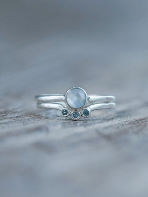 Moonstone and Aquamarine Ring Set - Gardens of the Sun | Ethical Jewelry