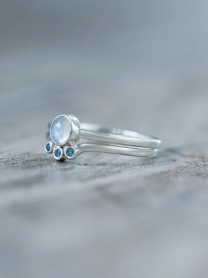 Moonstone and Aquamarine Ring Set - Gardens of the Sun | Ethical Jewelry