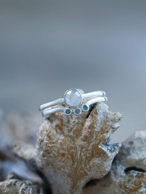 Moonstone and Aquamarine Ring Set - Gardens of the Sun | Ethical Jewelry