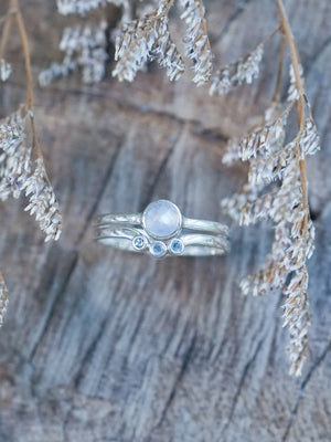 Moonstone and Aquamarine Ring Set - Gardens of the Sun | Ethical Jewelry