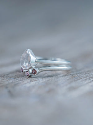 Morganite and Spinel Ring Set in Recycled sterling silver