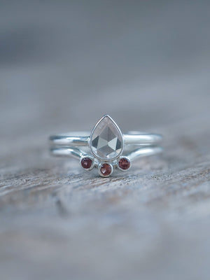 Morganite and Spinel Ring Set of two in Recycled sterling silver