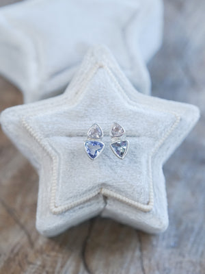 Morganite and Tanzanite Stud Earrings in velvet box