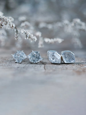 Natural and Raw Herkimer Diamond Stud Earrings in Recycled Sterling Silver