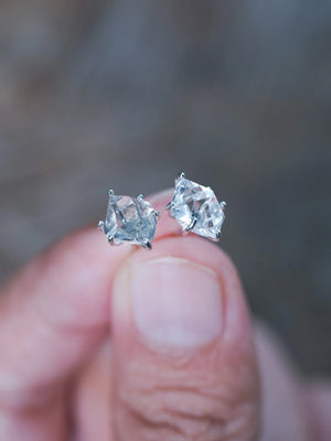 Natural and Raw Herkimer Diamond Stud Earrings in Silver